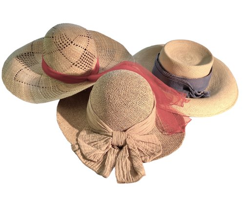 Three Vintage Straw Sun Hats (b)