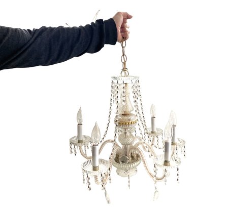 Vintage Six Light Crystal Chandelier With Swag Detail