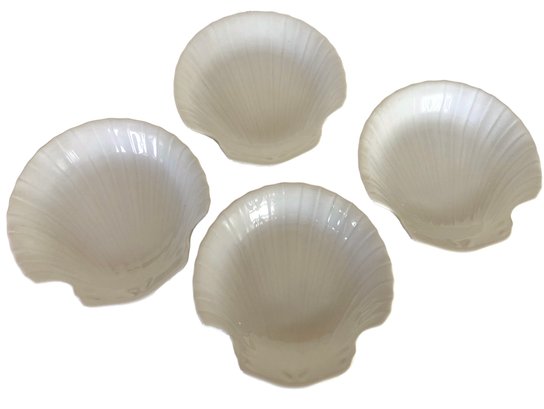 Four Vintage White Ceramic Seashell Plates