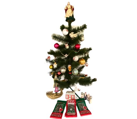 Mid Century Artificial Christmas Tree And Ornaments