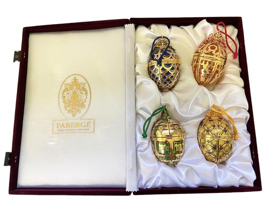 Set Of Four Faberge Imperial Egg Ornaments (edition I) In Presentation Velvet Case.