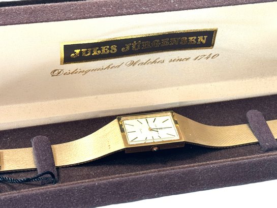 Mens JULES JERGENSEN Gold Tone Watch- Original Box And Tags