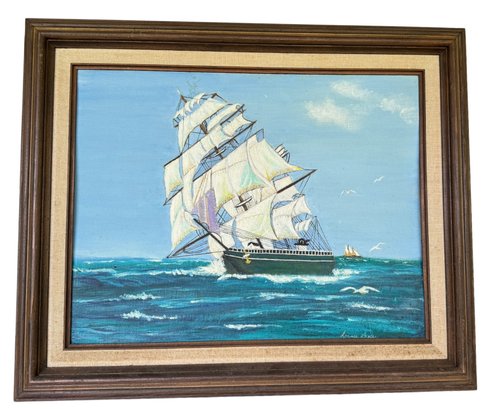 Clipper Ship Oil On Board Painting