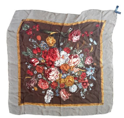 Vintage Ralph Lauren Houndstooth And Floral Silk Scarf