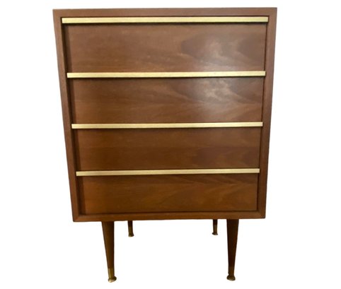 MCM John Keal For Brown Saltman Walnut Chest Of Drawers With Metal Accent Pulls (A)