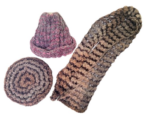 TRIO Of Handknt Wool Hats And Scarf