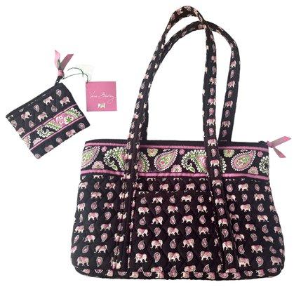 Vintage Vera Bradley Pink Elephant Shoulder/Tote Bag With NWT Matching Coin Purse