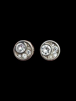 Vintage Sterling Silver Clear Stones Stud Earrings