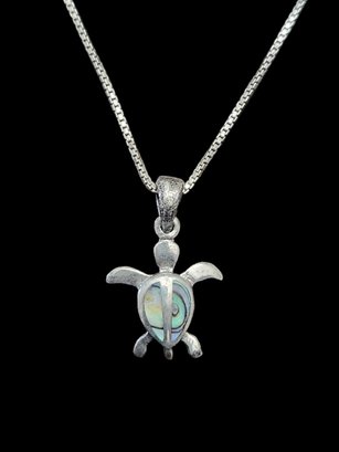 Vintage Sterling Silver Abalone Sea Turtle Necklace