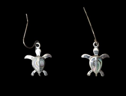 Vintage Sterling Silver Abalone Sea Turtle Earrings
