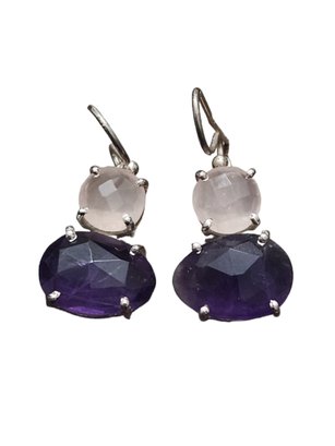 Vintage Sterling Silver Faceted Purple Stone Earrings