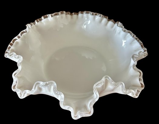 Vintage Fenton Silver Crest White Milk Glass Ruffled Edge 11' Bowl