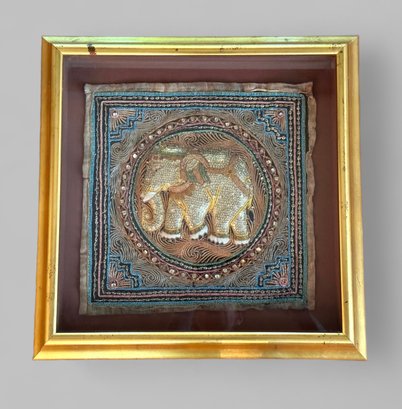 Indian Sequin & Beaded  Elephant Art Gilt Box Frame