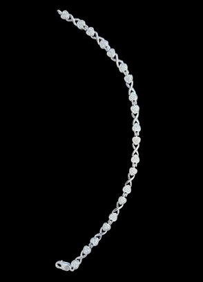 Vintage Sterling Silver Clear Stones Heart Bracelet, 7.5