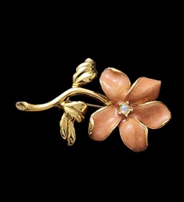 Vintage Joan Rivers Enameled Peach Flower Designer Brooch