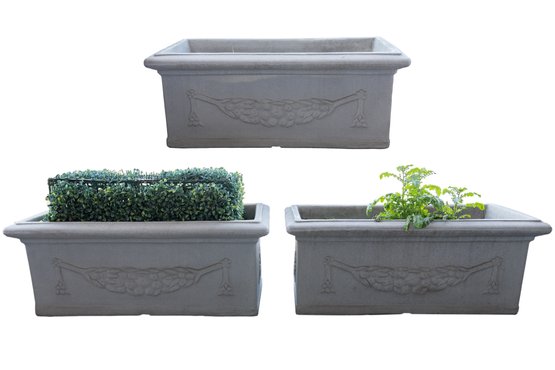 Set Of Three Decorative Rectangular Resin Outdoor Planter Boxes