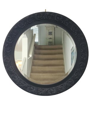 Round 26' Black Carved Framed Wall Mirror