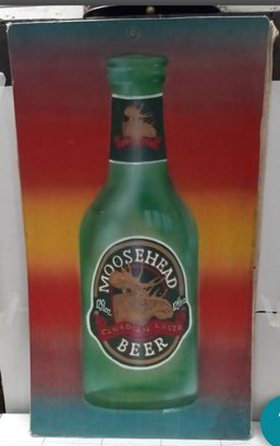 Handsome Oil On Canvas Painting Of A Moosehead Beer Bottle 42 1/2 Inches Tall!   WA