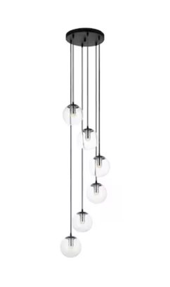Origin 21 Greenwich 6-Light Black Modern/Contemporary Clear Glass Globe LED Hanging Pendant Light