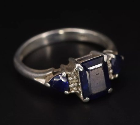 Blue Sapphire Past Present Future Ring In Sterling Silver