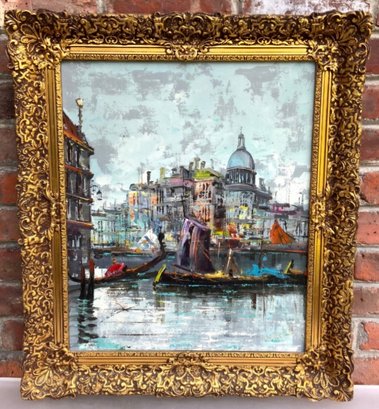 Mid Century Venice Canal, Oil On Canvas, Signed