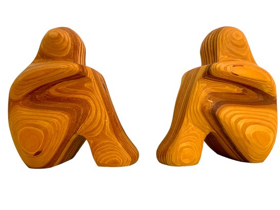 Pair Of Contemporary Carved Wood  Figural Sculptures Or Bookends.