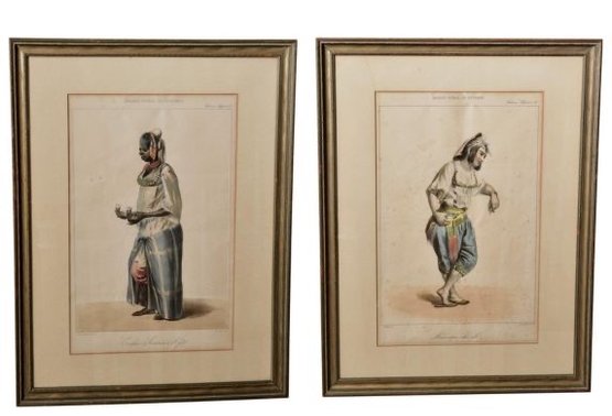 Pair Of Galerie Royale De Costumes Hand-colored Lithographs By Benjamin Roubaud