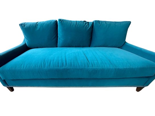 Kristen Dorhan Collection Sofa, Teal Blue With Nailhead Detail