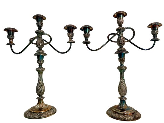 Pair Of Silver-plated Candle Holders.  18' Tall