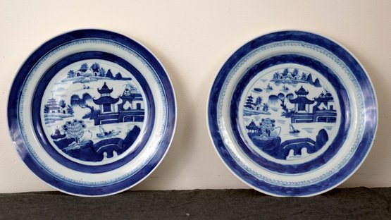 Two Chinese Export Blue And White Plates
