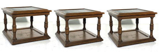A Trio Of Vintage Fruitwood End Tables With Soapstone Tops