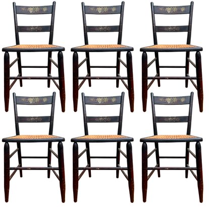 A Set Of 6 Antique Cane Seated Ladder Back Chairs Im Hitchcock Style