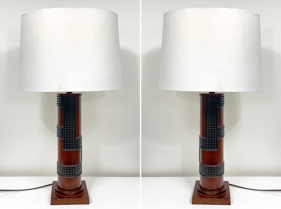 A Pair Of Modern Wood And Lacquer Deco Inspired Table Lamps