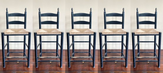 A Set Of 6 Vintage Shaker Rush Seated Counter Stools