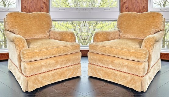 A Pair Of Chenille Covered Arm Chairs By The Charles Stewart Company