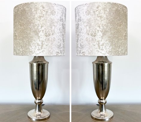 A Pair Of Designer Urn Form Lamps In Indian Polished Alloy Finish