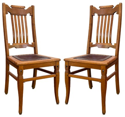 A Pair Of Eastlake Victorian Oak Side Chairs
