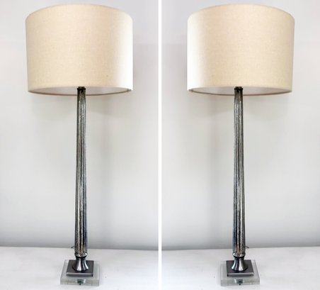 A Pair Of Modern Metal And Lucite Table Lamps