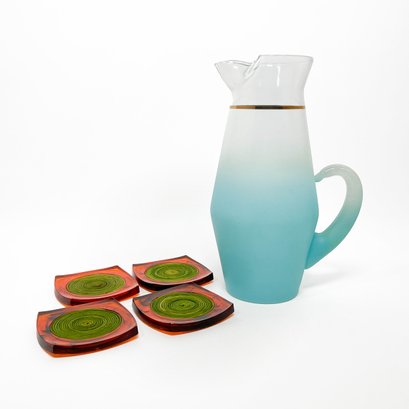 Blendo Pitcher And 4 Qty Vintage Acrylic Coasters