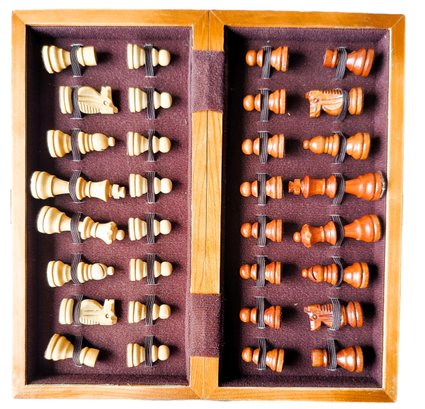Folding Carved Wooden Travel Chess Set