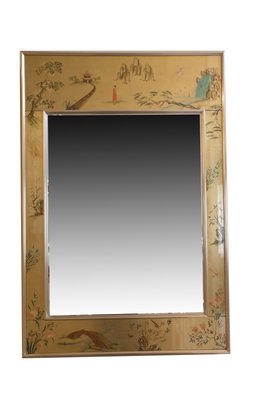 Amazing Reverse Painted Eglomise Framed Mirror In The Chinoiserie Style, Signed