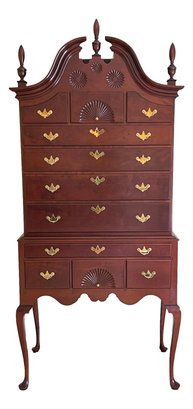 Paid $4,000 Incredible Eldred Wheeler Bonnet Top Highboy Dresser In Solid Cherry With Brass Hardware