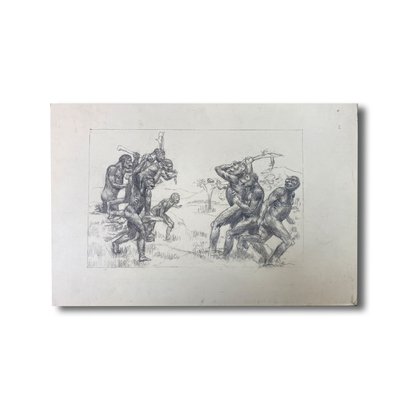 15x10 Original Charcoal On Artist Paper - Homonid Dispute - Unsigned