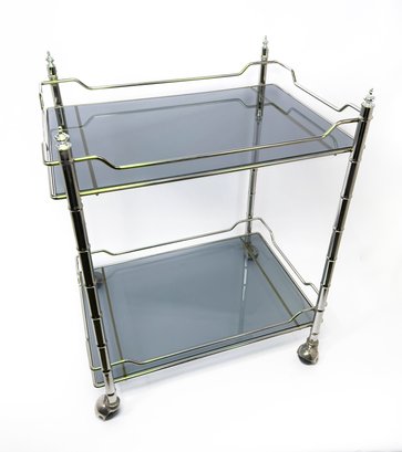 Chrome Faux Bamboo And Smoked Glass Bar Cart