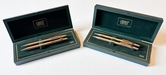 Double Set Of Luxury Cross Pens With Felted Cases 14kt Filled 2 Pens And 14kt Gold Filled  Pencil And Pen