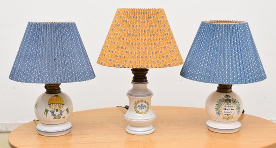 Set Of 3 Le Roy Ceramic Table Lamps With French Theme