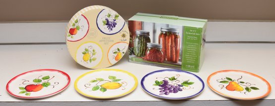 Home Essentials Set Of 3 Preserve Jars With Le Cadeux A La Table Fruit Appetizer Plates