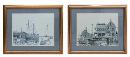 Harbor In Nantucket, Pair Of Original Lithographs Signed By Artist Kurt W. Kellar