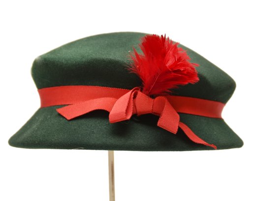 Vintage Shelia The Perfect Hat Chicago Green Hat With Red Ribbon