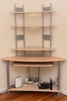 Corner Computer Desk With Shelves And Slide Out Keyboard Shelf